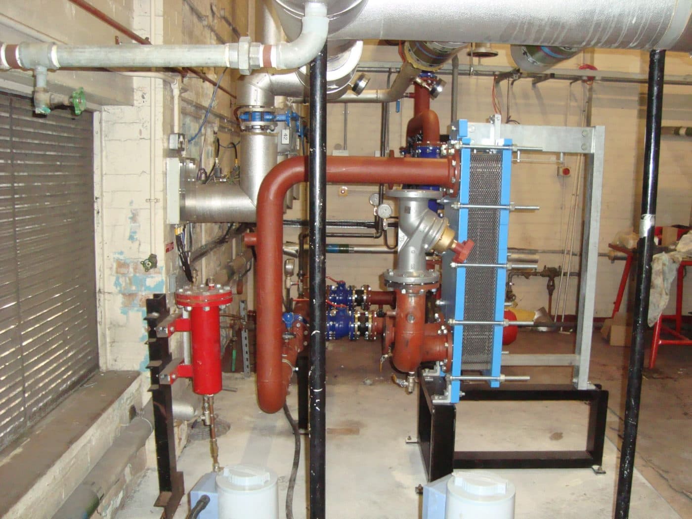 Heating Distribution Plant Room inc. Plate Heat Exchanger Back view- Hot Water - Government Facility